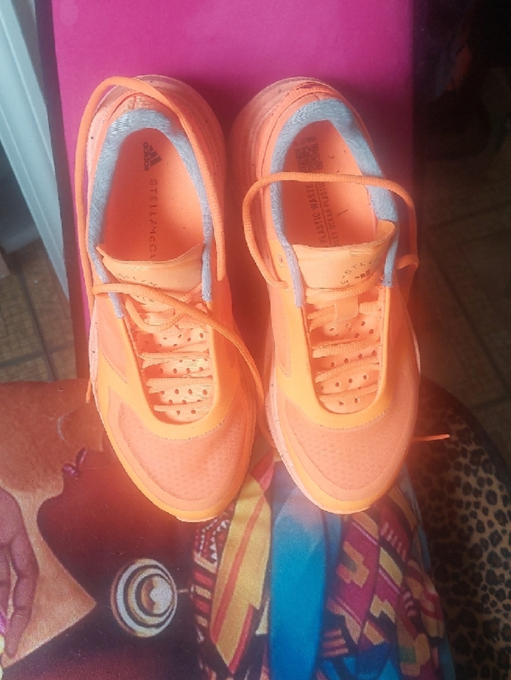 Adidas by Stella McCartney Women's Bright Orange Athletic Sneakers - Picture 6 of 8